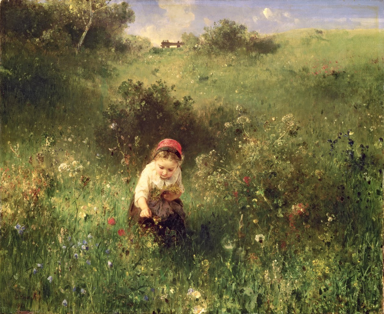 Tarlada Genç Bir Kız by Ludwig Knaus