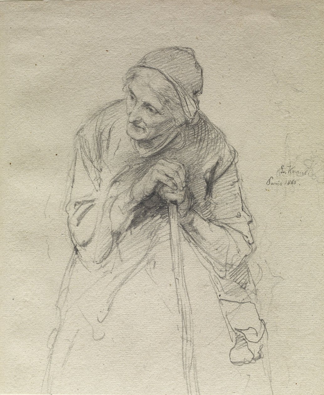 Bir sopaya yaslanmış yaşlı kadın by Ludwig Knaus