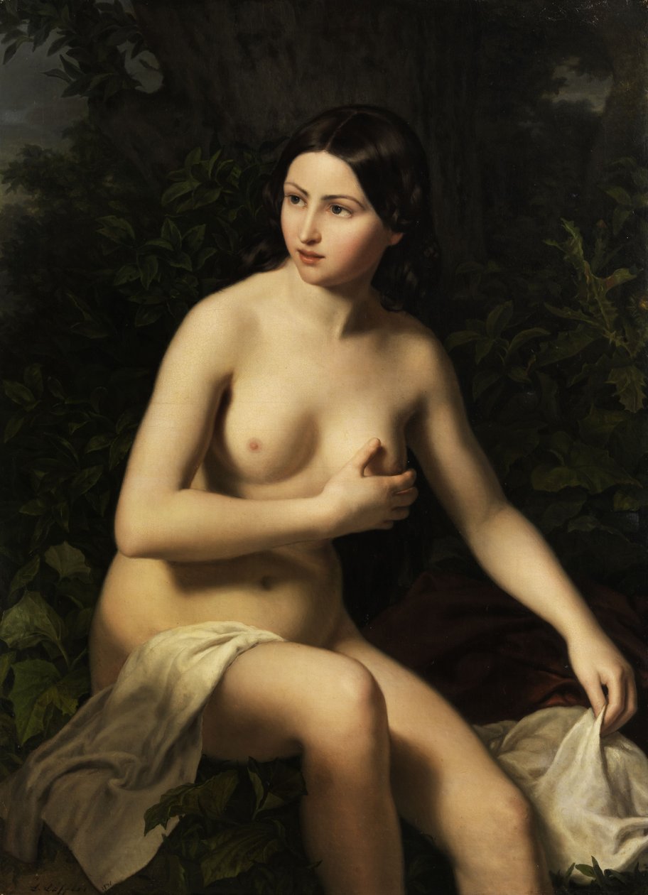Banyo yaparken oturan kız by Ludwig Löffler