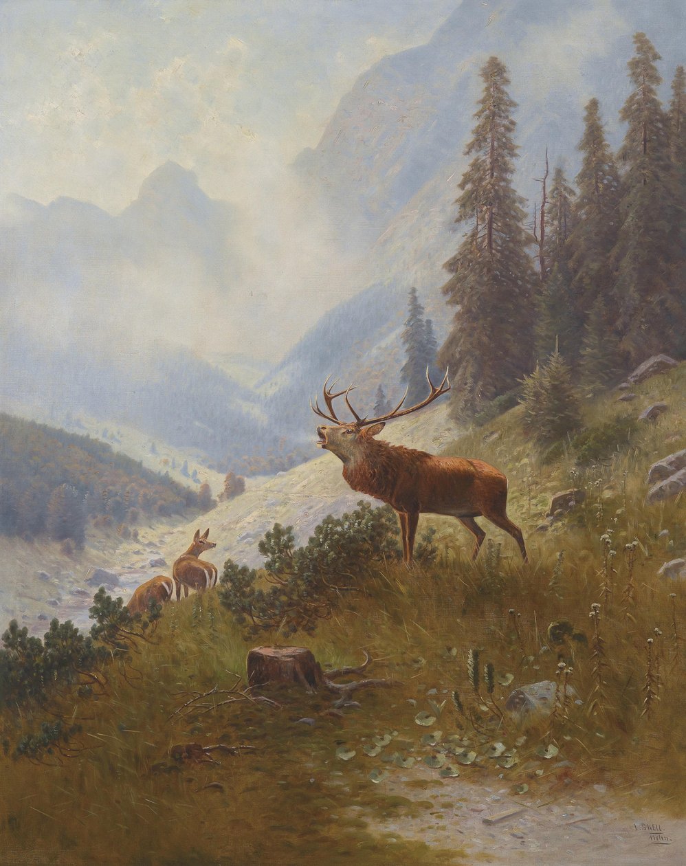 Dağlarda kükreyen geyik by Ludwig Skell