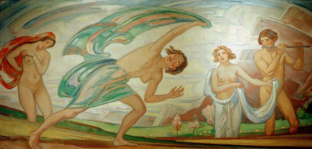 dansçılarla bahar by Ludwig von Hofmann