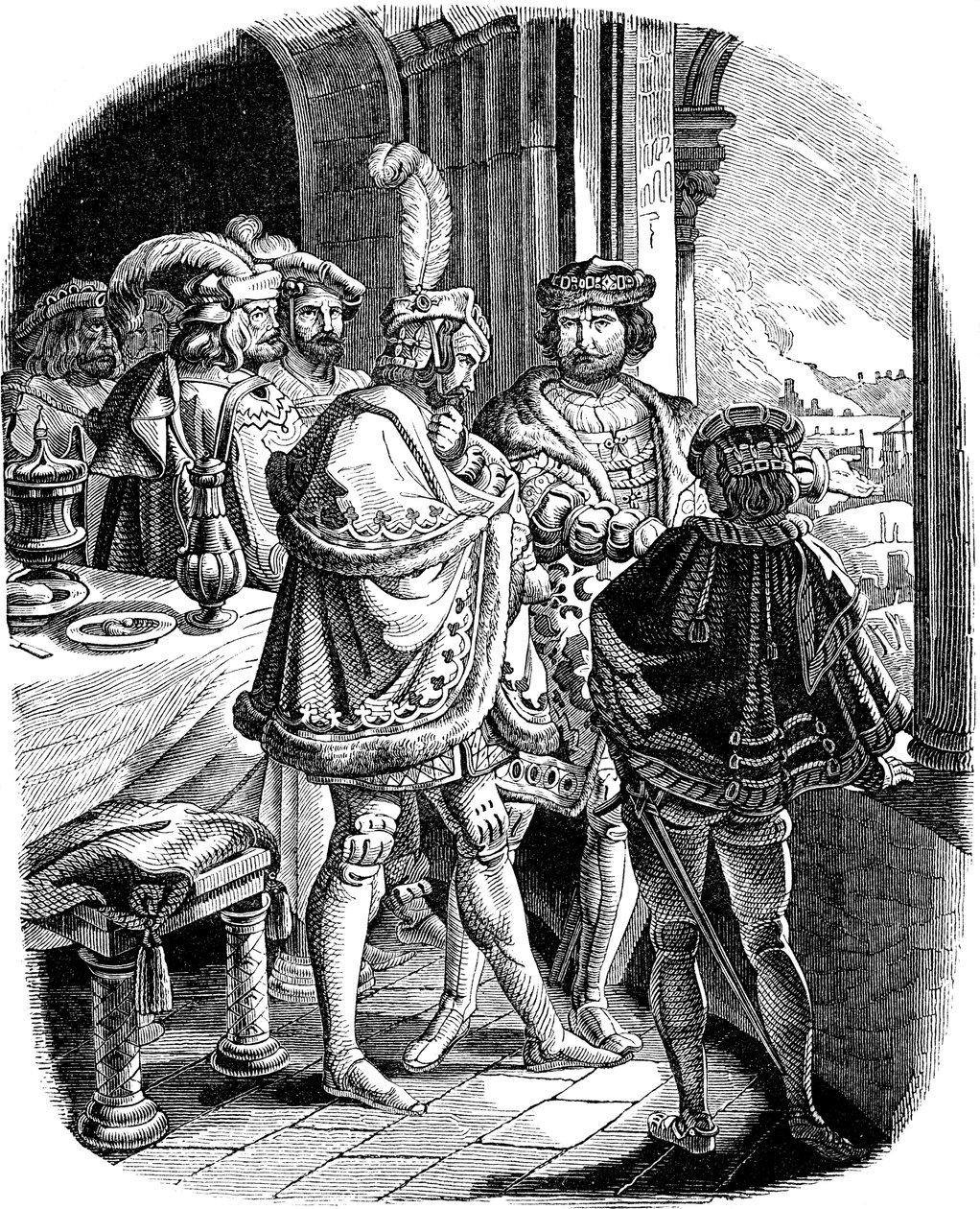 Heidelberg Şatosunda I. Frederick Yemeği 1462 Alman Halkının Tarihinden Örnek E. Duller, 1840 by Ludwig Adrian Richter