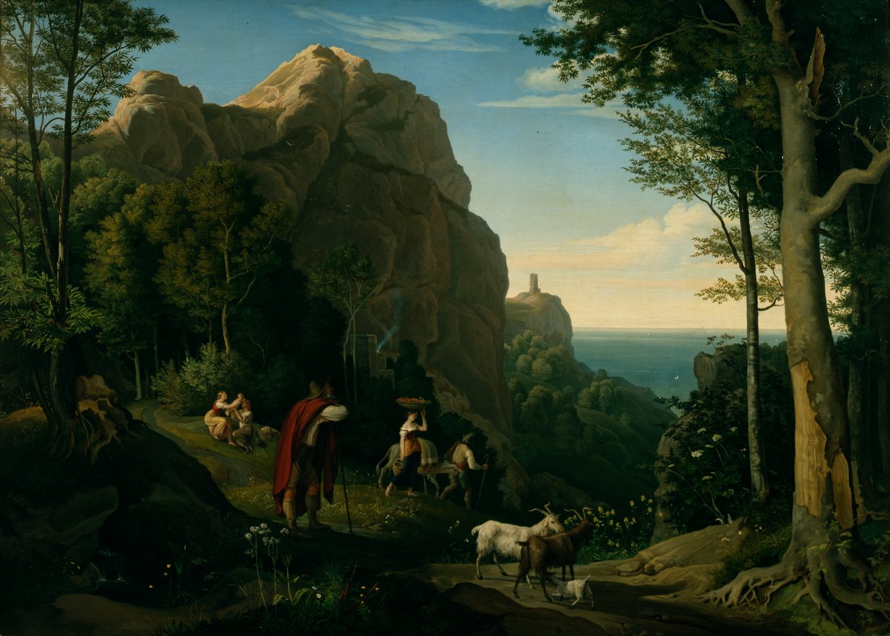 Salerno Körfezi manzaralı Amalfi Vadisi (tuval üzerine yağlı boya) by Ludwig Adrian Richter