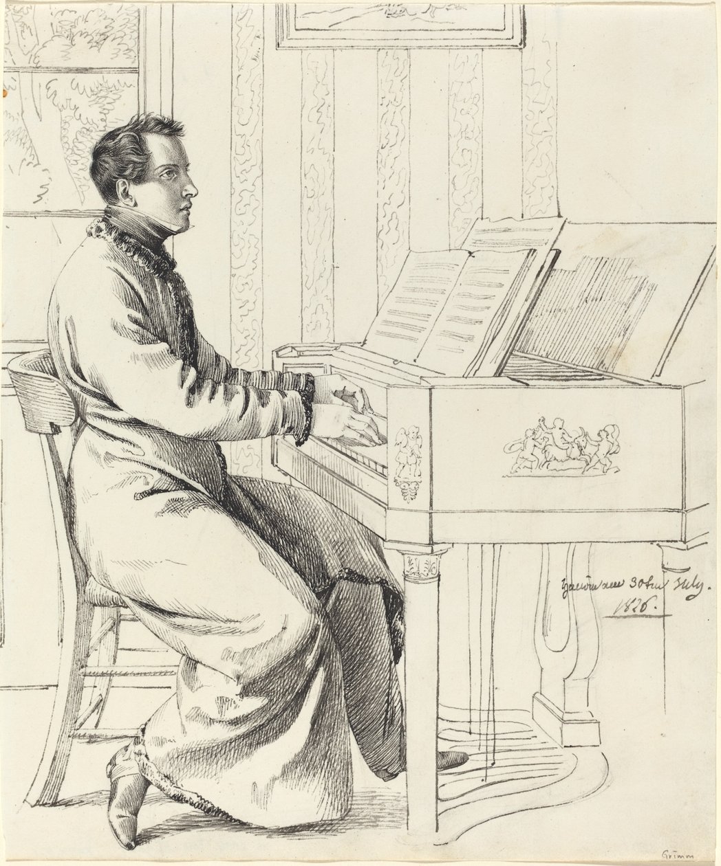 Sanatçının Kayınbiraderi Ludwig Hassenpflug, Piyano Çalmaya Hazırlanıyor by Ludwig Emil Grimm