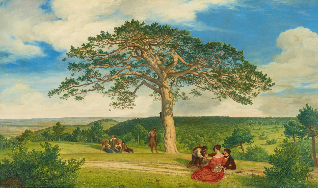 Modding yakınlarındaki Bruhl vadisinde büyük çam by Ludwig Ferdinand Schnorr von Carolsfeld