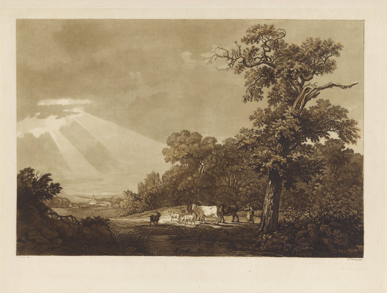 Bir hayvan sürüsü ile tepelik manzara by Ludwig Gottlieb Portman