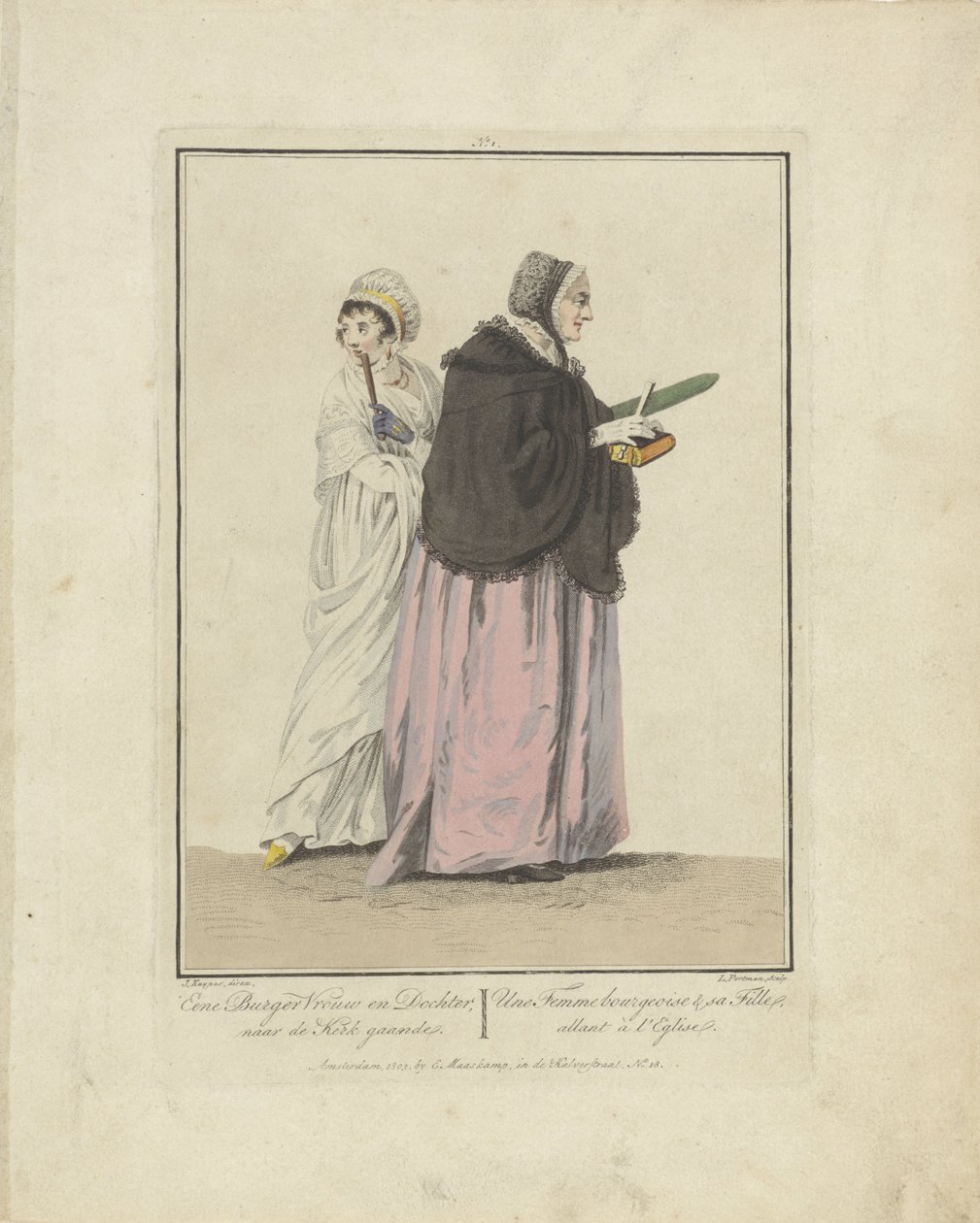 Anne ve kızı kiliseye giderken Eene Burger Vrouw en Daughter; kiliseye gitmek / Une Femme burjuva ve sa Fille, allant à l'Eglise (nesnenin başlığı) by Ludwig Gottlieb Portman