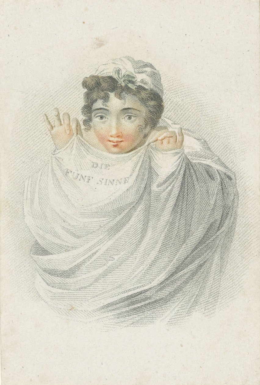 Perdelik kadın figürü Kadın figürleriyle temsil edilen beş duyu (dizi adı) Die Funf Sinne (nesne üzerinde seri başlığı) by Ludwig Gottlieb Portman
