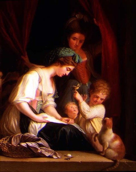 Arkasında Hemşire Olan Bir Anne ve Çocukları by Ludwig Guttenbrunn