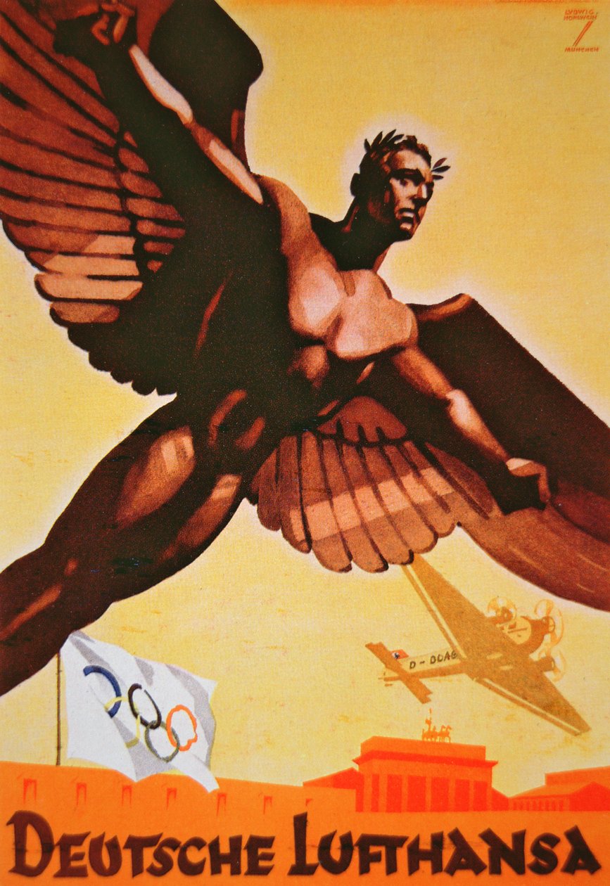 Alman Lufthansa ile Berlin'e uçuşların reklam afişi by Ludwig Hohlwein