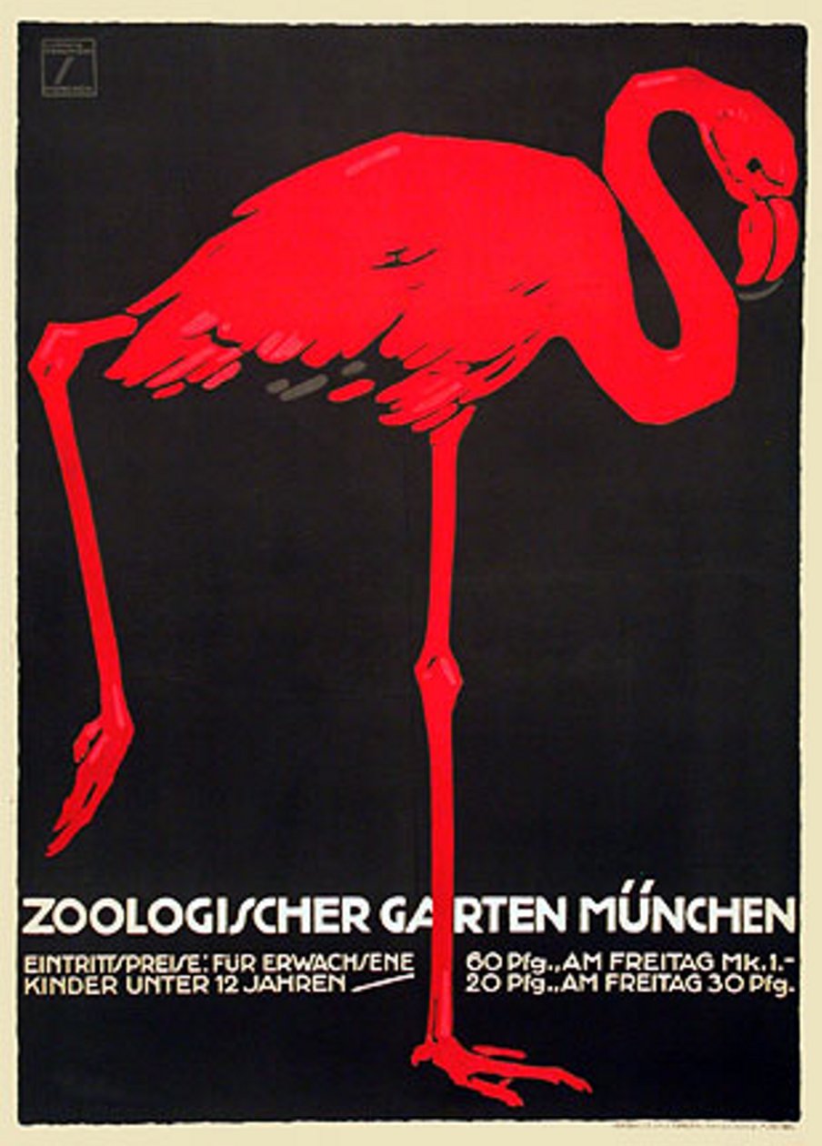 Kırmızı bir flamingo ile Hayvanat Bahçesi Posteri by Ludwig Hohlwein