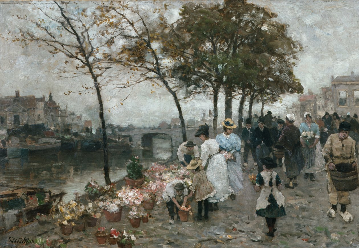 Kanal kenarında çiçek pazarı by Ludwig Munthe