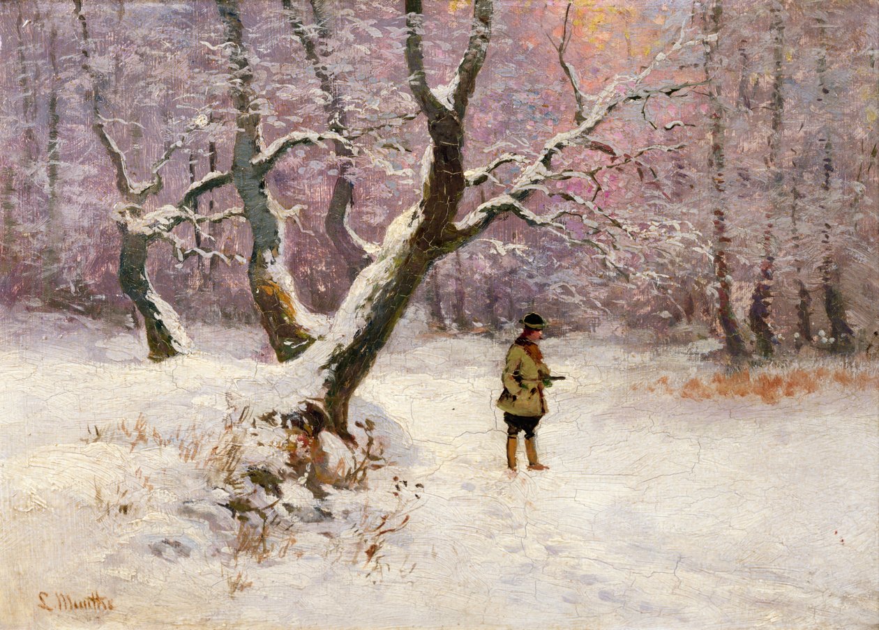 Avcılar ile kış manzarası (tuval üzerine yağlı boya) by Ludwig Munthe