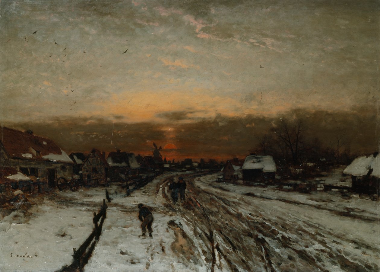 Gün batımı ile kış manzarası (tuval üzerine yağlı boya) by Ludwig Munthe