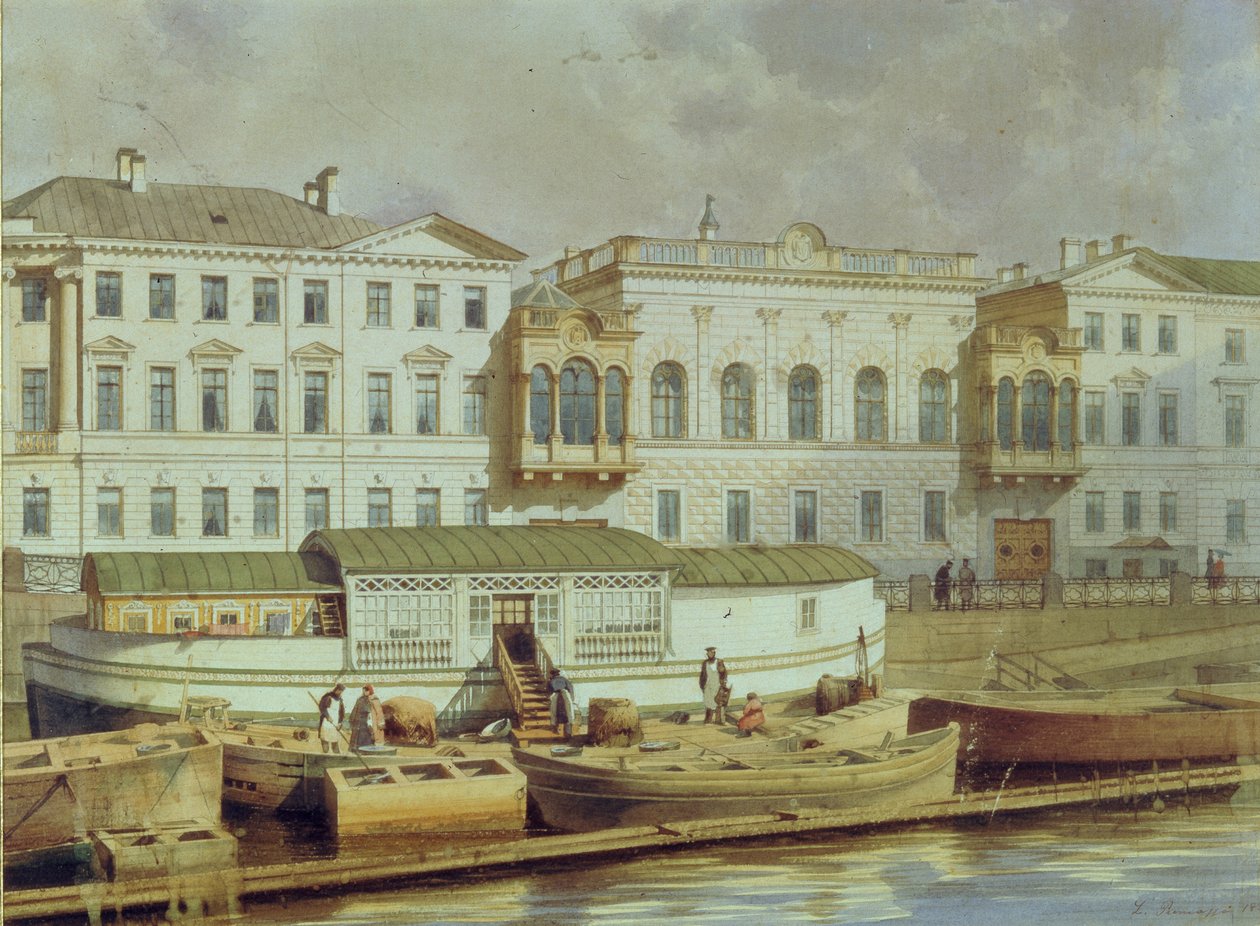 Fontanka nehri üzerindeki Naryshkin Sarayı, 19. yüzyılın ortalarında. by Ludwig Premazzi