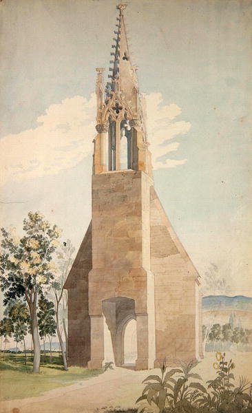Witzenhausen yakınlarındaki Gotik Şapel (kağıt üzerine kurşun kalem üzerine sulu boya) by Ludwig Sigismund Ruhl