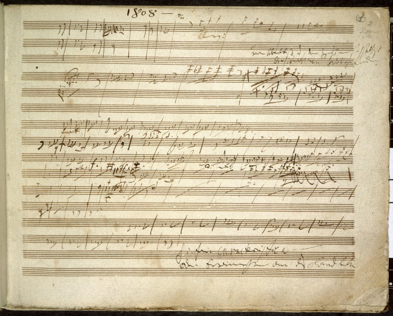 Ekle. 31766, f.2 Senfoni No. 6 Fa majör, Op. 68 ayrıca Pastoral Senfoni olarak da bilinir (kağıt üzerine mürekkep) by Ludwig van Beethoven
