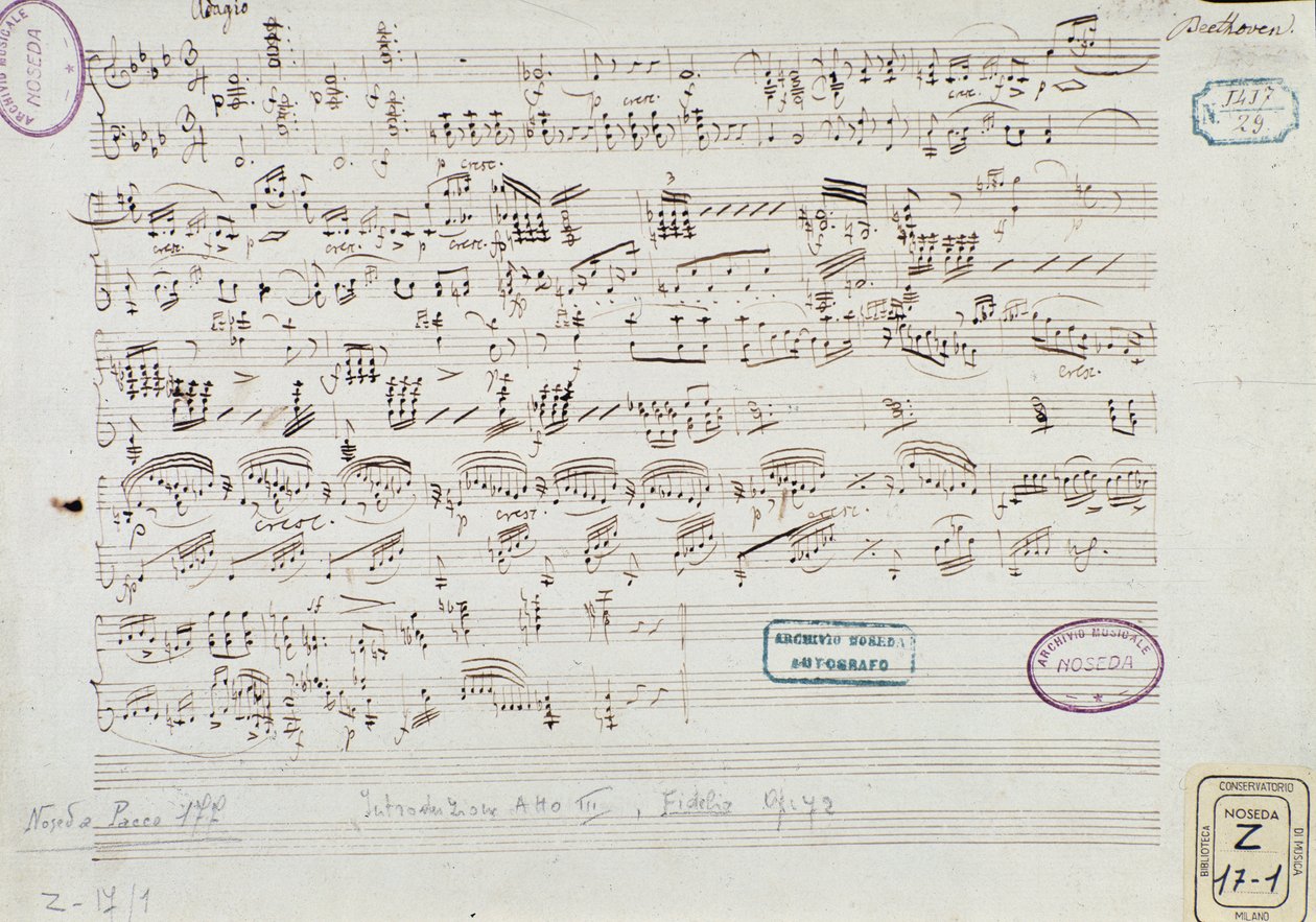 "Fidelio"nun müzik notası sayfası: III. perdenin başlangıcı by Ludwig van Beethoven