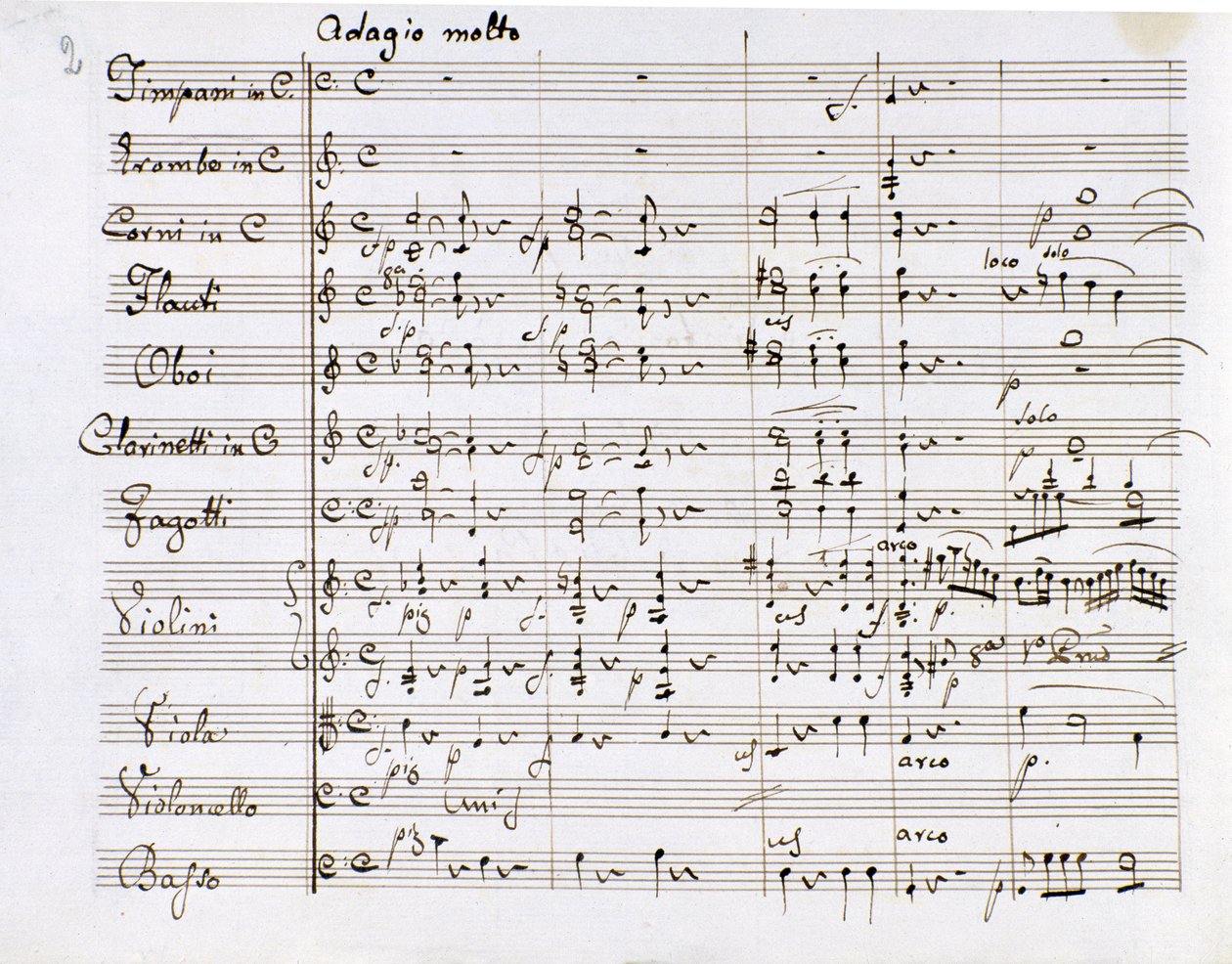 Sheet music page of the Symphony n. 1 in C major by the German composer Ludwig van Beethoven (1770-1827) (1799-1800) Milan Biblioteca del Conservatorio by Ludwig van Beethoven