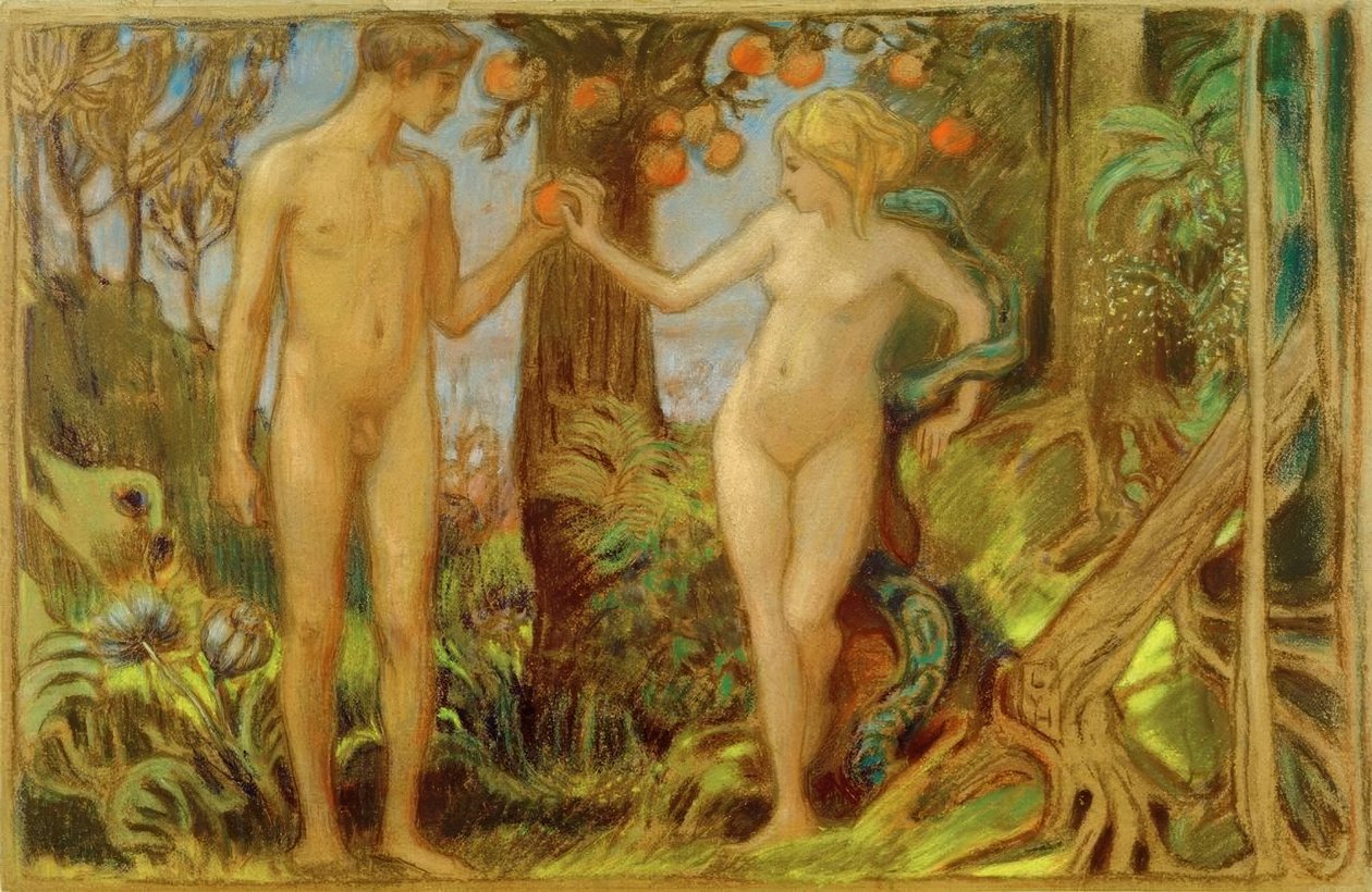 Adem ve Havva bilgi ağacının yanında by Ludwig von Hofmann