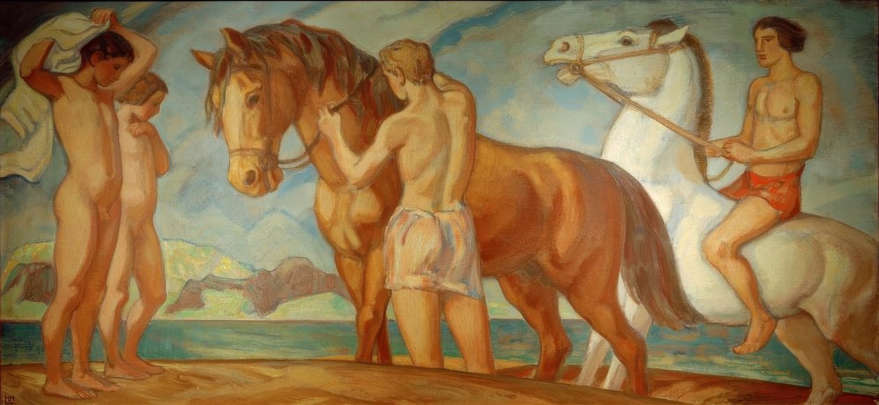 deniz kenarında binici by Ludwig von Hofmann