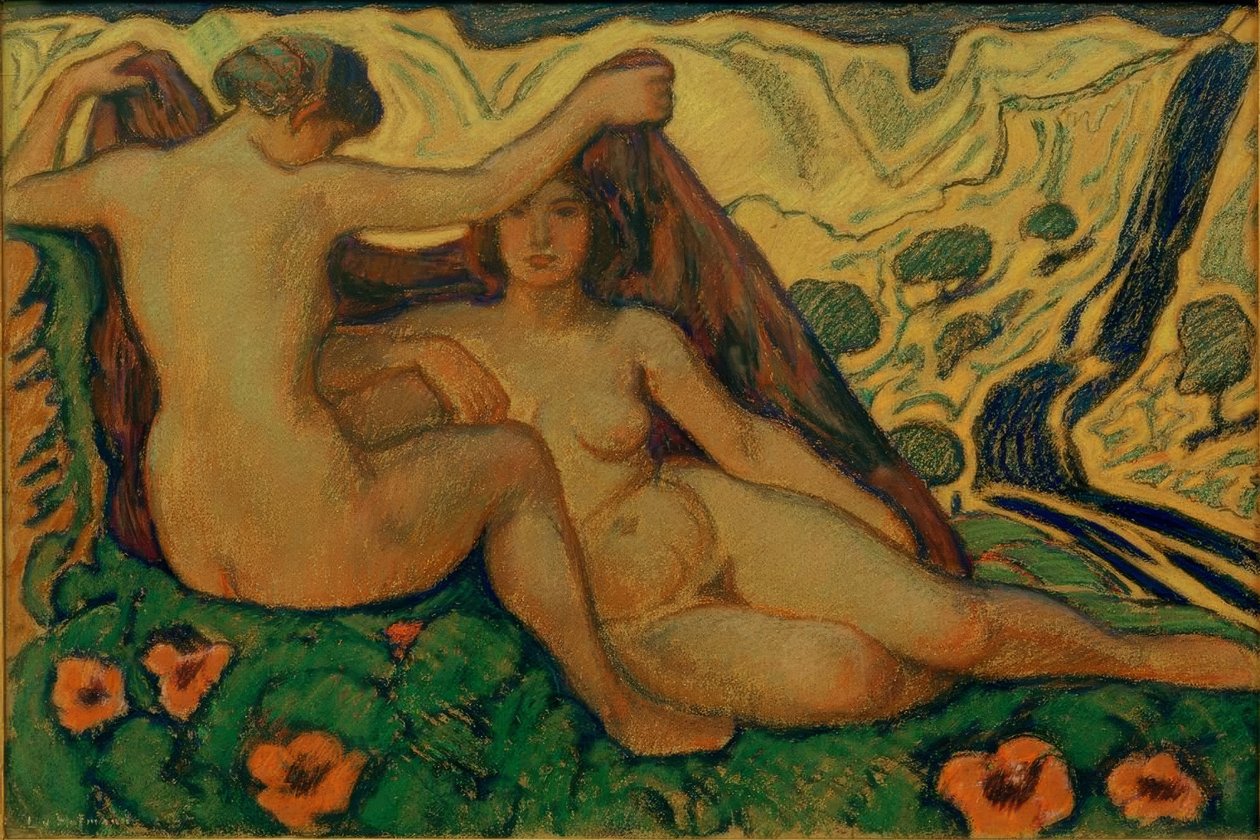İtalyan kırsalında iki nü by Ludwig von Hofmann
