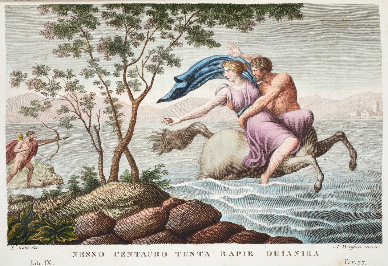 Nessus ve Deianira veya Nesso Centauro tenta rapir Deianira, Kitap IX, Ovid