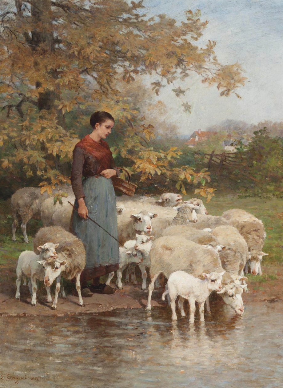 sürüsünü sulayan bir çoban by Luigi Chialiva