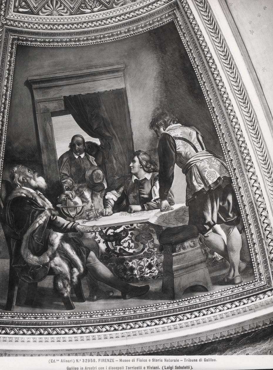 Galileo Galilei (1564-1642), öğrencileri, Galileo Tribünü'nden Evangelista Torricelli (1608-47) ve Vincenzo Viviani (1622-1703) ile Arcetri'de by Luigi Sabatelli