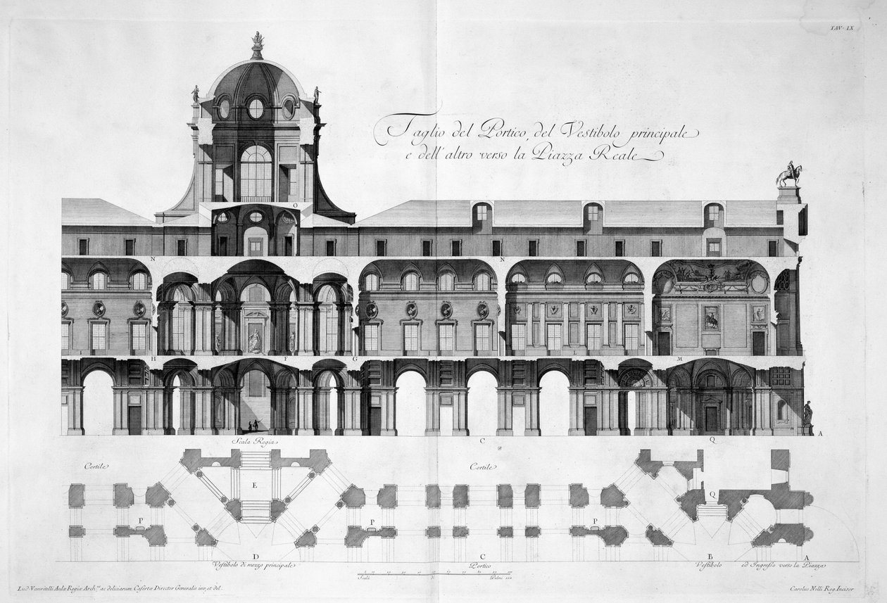 Caserta Kraliyet Sarayı için tasarım, 1756 by Luigi Vanvitelli