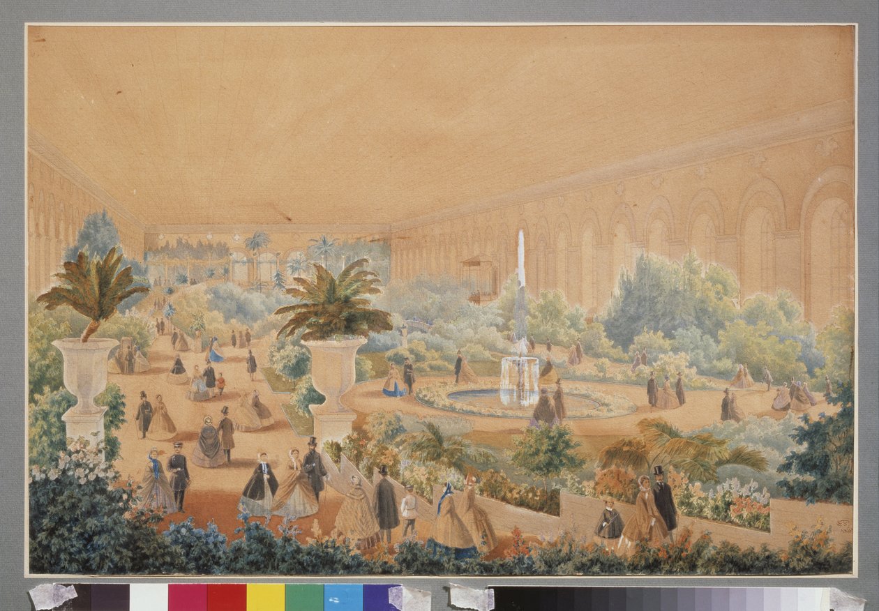 Moskova manejinde çiçek sergisi. Luigi Premazzi (1814-1891), kağıt üzerine suluboya ve guaj çalışması by Luigi Premazzi