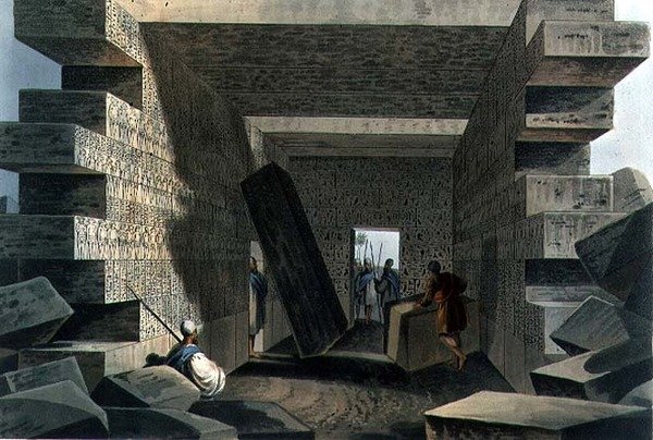 Jüpiter Ammon Tapınağı'nın içi, 'Osmanlı Egemenliklerinde Manzaralar'dan 71 numaralı levha, pub. Robert Bowyer (1758-1834) 1810 (aquatint) tarafından by Luigi (after) Mayer