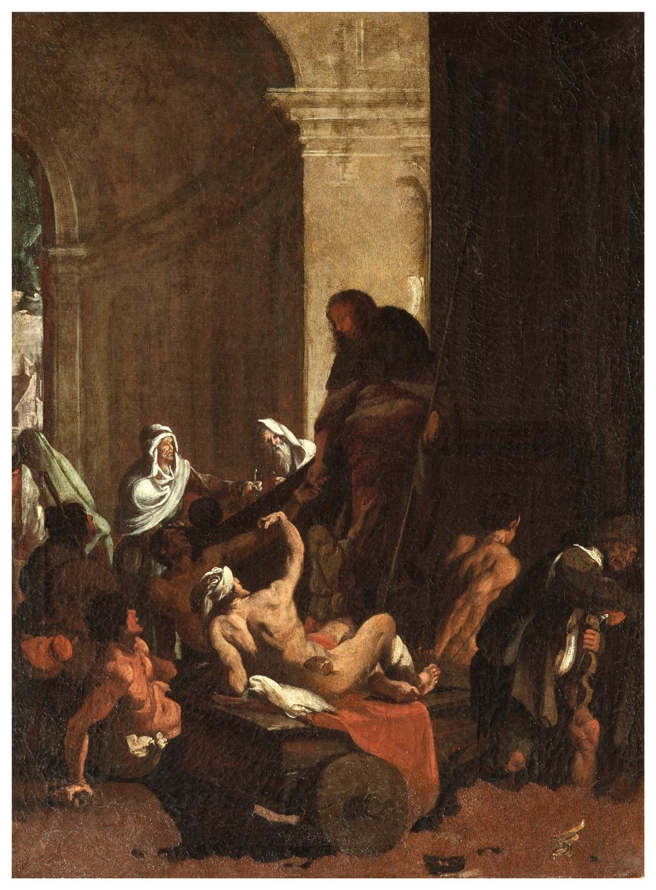 Kuzey Transept, San Rocco Sunağı 1635, 45, Genovesino 1645, Malların Yoksullara Dağıtılması, Sol altta boyanmış by Luigi Miradori