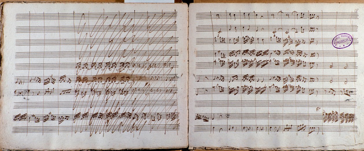 Çift sayfa, Luigi Boccherini tarafından E bemol viyolonsel ve orkestra için Konçerto için notanın yazarı tarafından imzalanmış by Luigi Boccherini