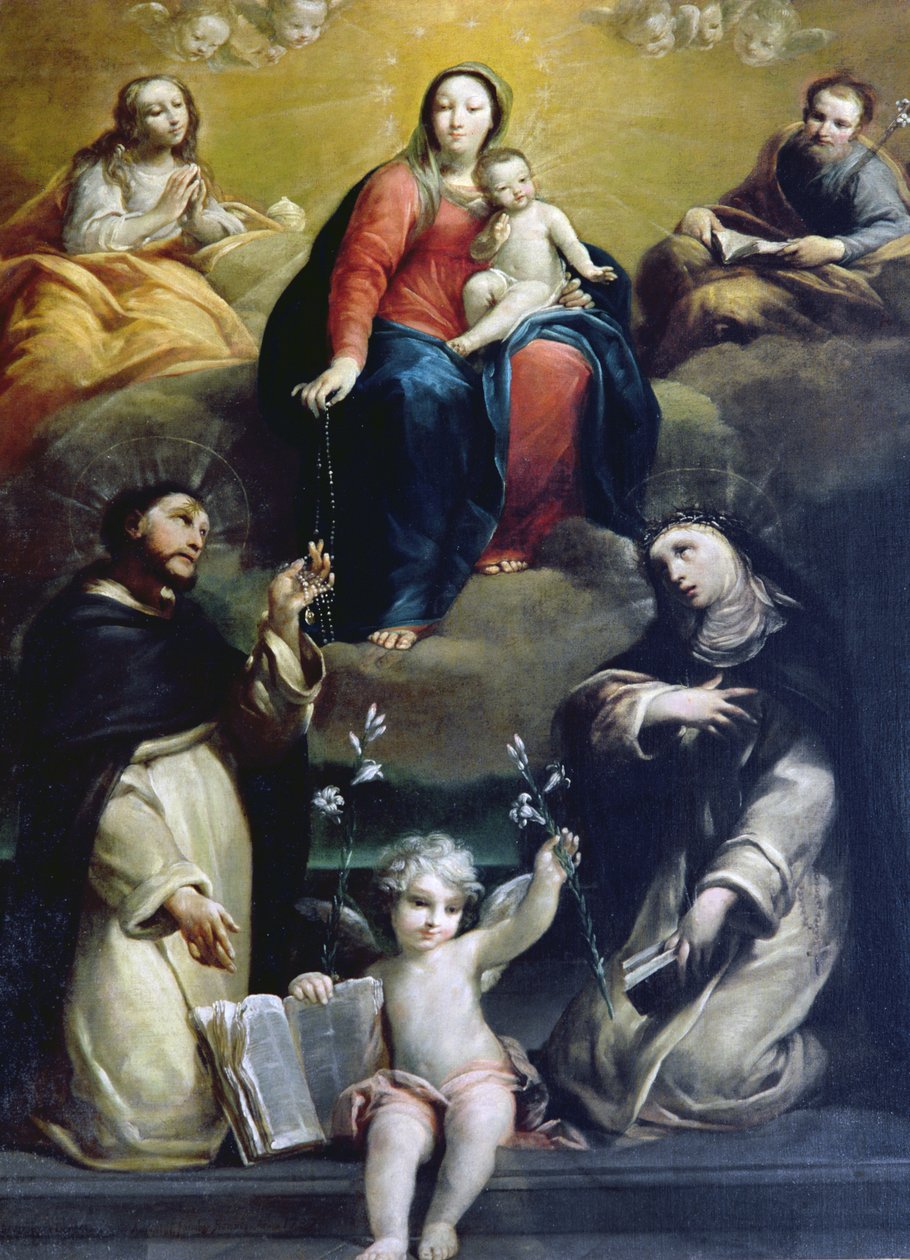 SS Dominic, Catherine, Mary Magdalene ve Joseph ile Tesbih Madonna, 1732 by Luigi Crespi