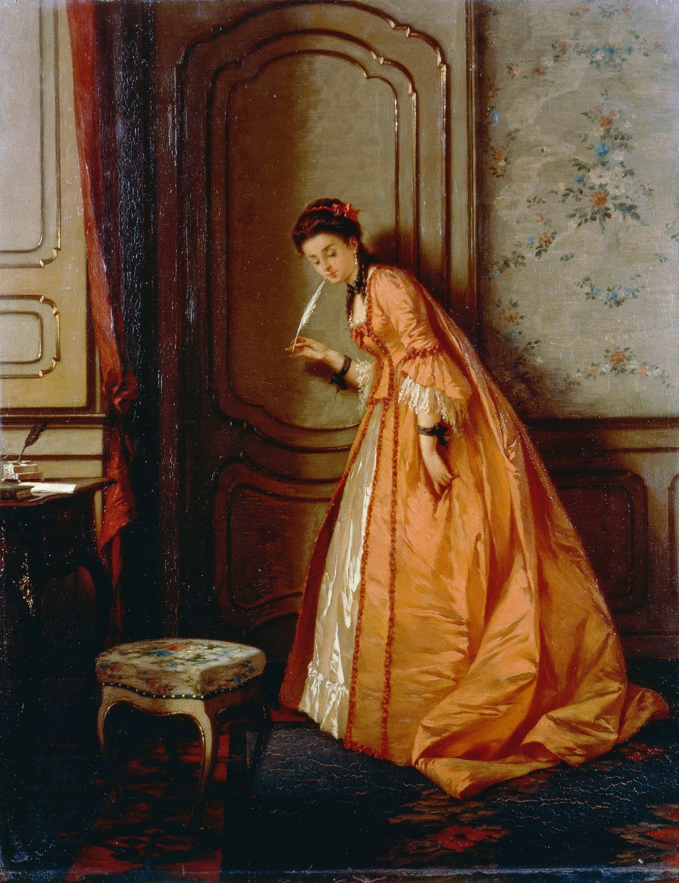 Dinleme, yazan Luigi Crosio (1835-1915), panel üzerine yağlı boya, 40.5x32 cm by Luigi Crosio