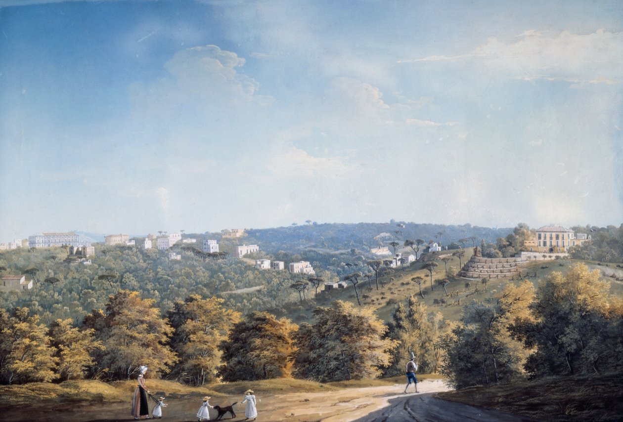 Ponti Rossi yolu boyunca Capodimonte tepesi ve villalar (guaj) by Luigi Fergola