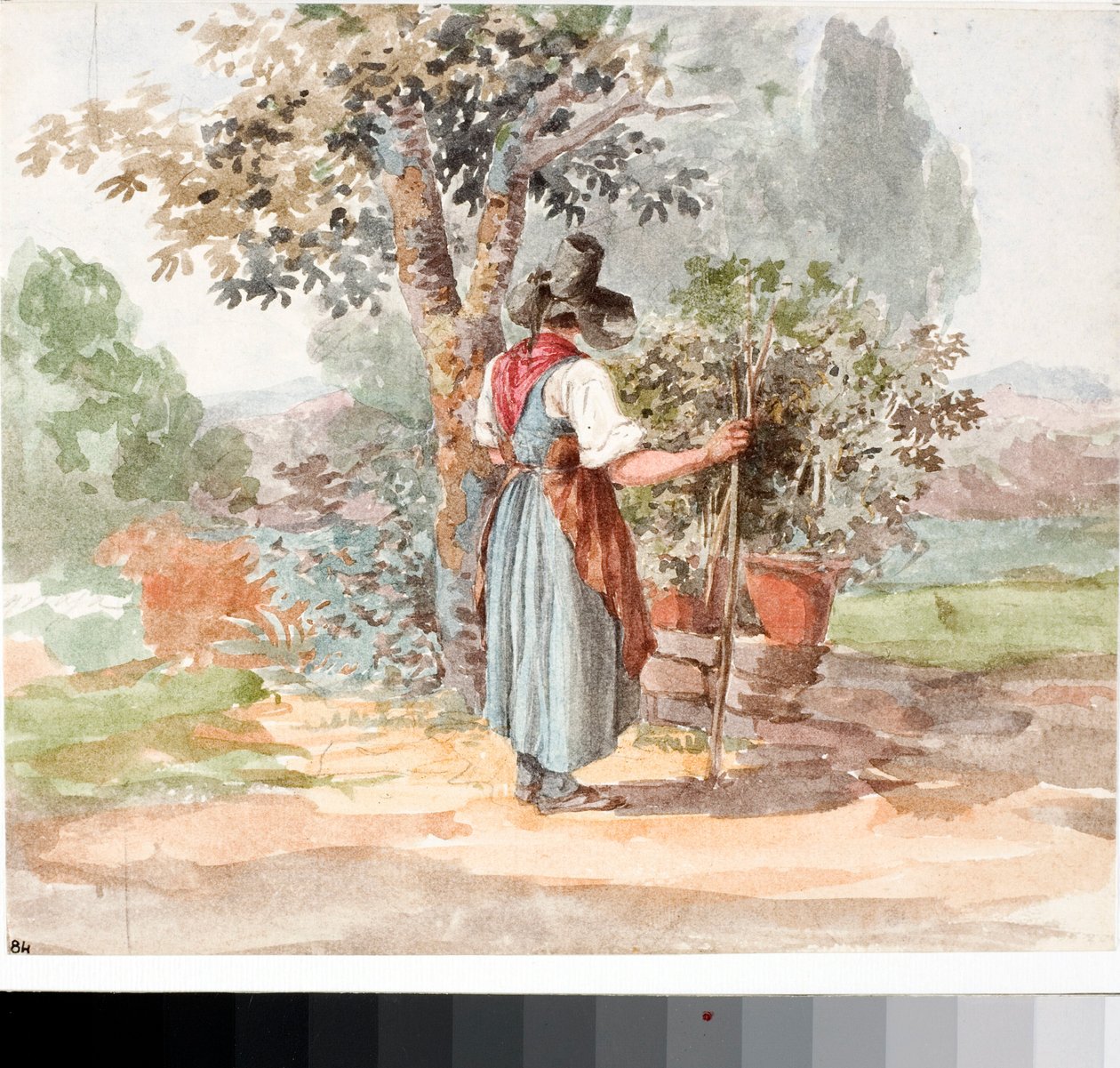 Floransa yakınlarında bir köylü kızı (Suluboya, yaklaşık 1825) by Luigi Garibbo