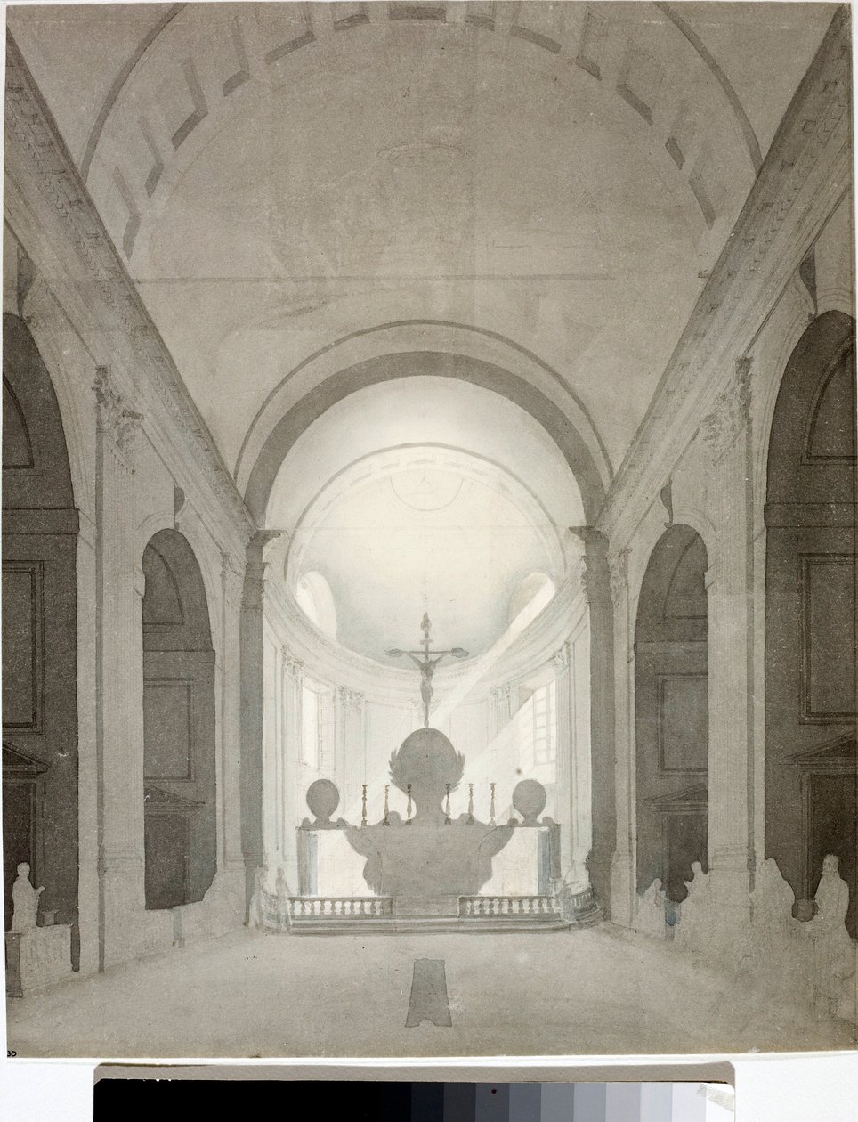 Bir kilisenin iç görünümü (Çizim ve Suluboya, yaklaşık 1825) by Luigi Garibbo