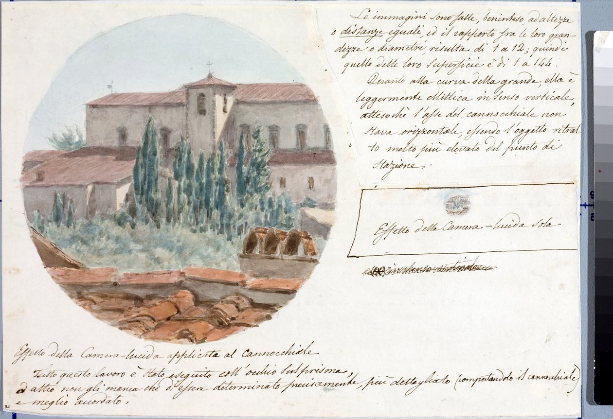 Floransa yakınlarındaki San Salvatore al monte kilisesinin teleskop görüntüsü (Çizim ve Suluboya, yaklaşık 1833) by Luigi Garibbo