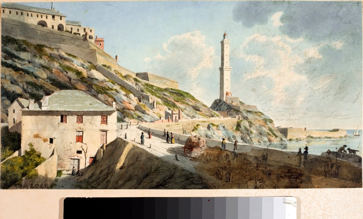 Lanterna, Cenova şehrinin deniz feneri (Suluboya, yaklaşık 1825) by Luigi Garibbo