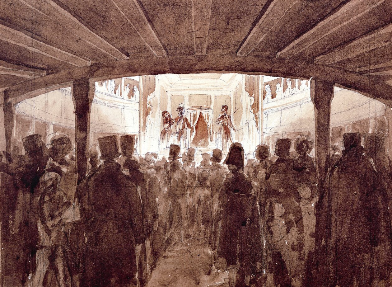Cenova'daki Sant'Agostino Tiyatrosu'nun içi, Luigi Garibbo (1782-1869), suluboya, İtalya by Luigi Garibbo