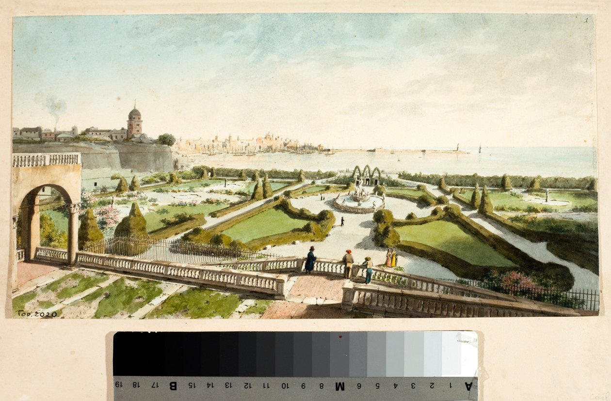 Arka planda Prens Doria ve Cenova villasının parkı (Çizim ve sulu boya, yaklaşık 1825) by Luigi Garibbo