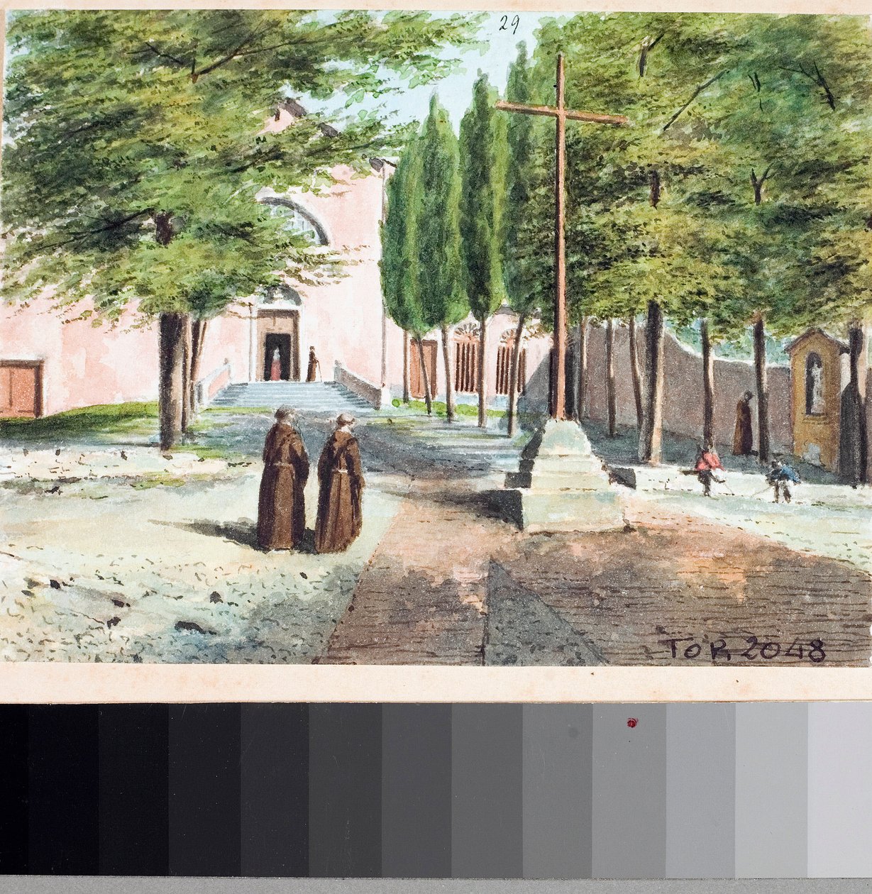 Capuchin kilisesinin görünümü, Cenova (Çizim ve Suluboya, yaklaşık 1825) by Luigi Garibbo
