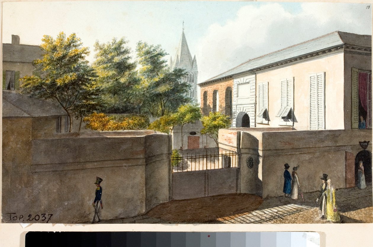 Villa Faraggiana ve Pre çan kulesinin görünümü (Çizim ve suluboya, yaklaşık 1825) by Luigi Garibbo