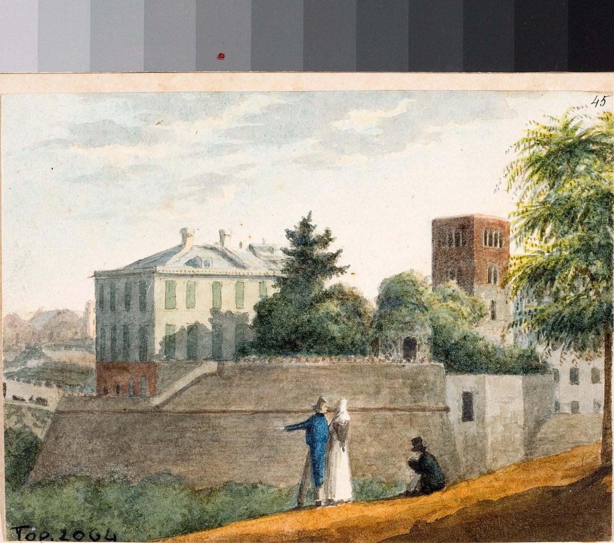 Burçların ve Santo Stefano çan kulesinin görünümü, Cenova (Suluboya, yaklaşık 1825) by Luigi Garibbo