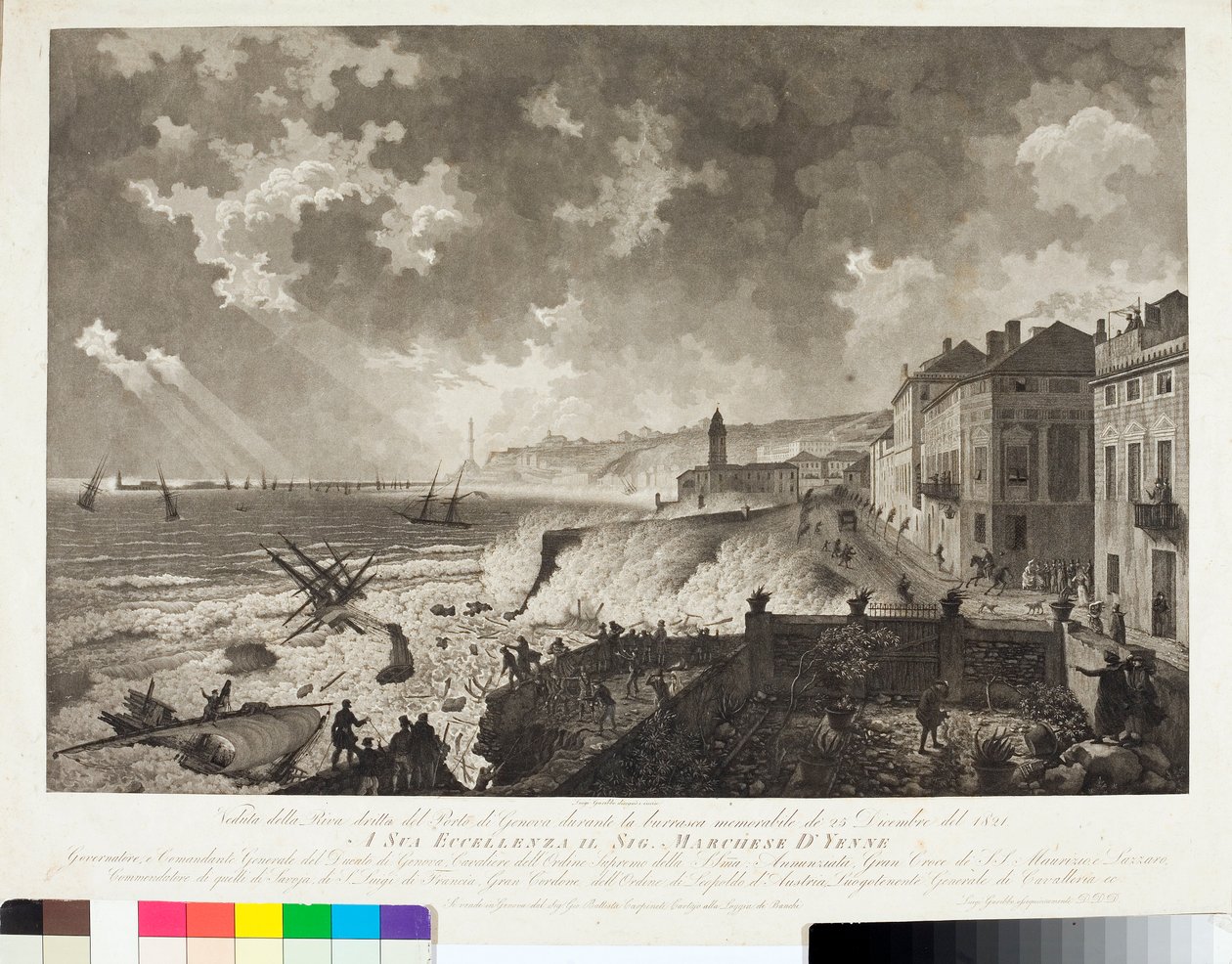 25/12/1821 Tempete sırasında Cenova limanının görünümü (Gravür, c.1821) by Luigi Garibbo