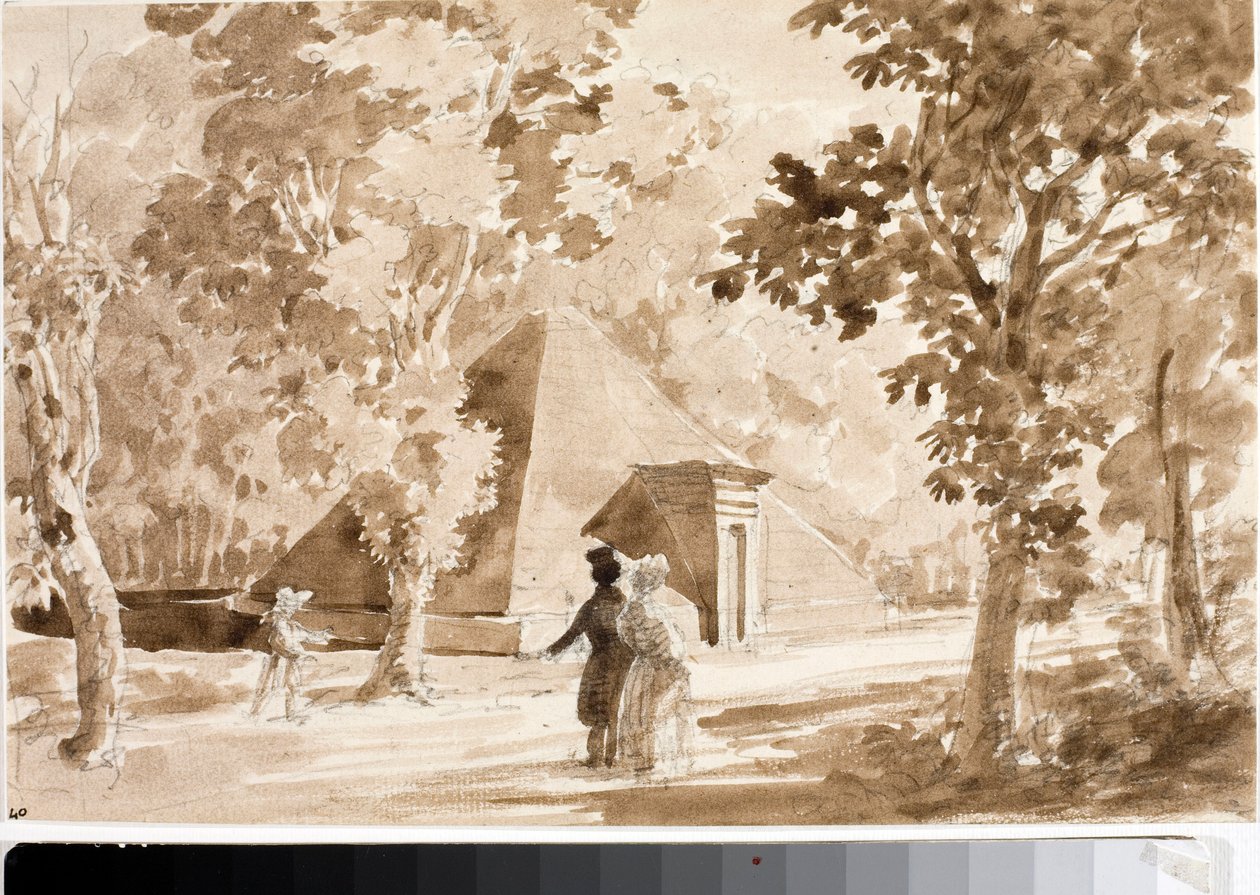 Floransa'daki Parco delle Cascine piramidinin görünümü (Suluboya, yaklaşık 1820) by Luigi Garibbo