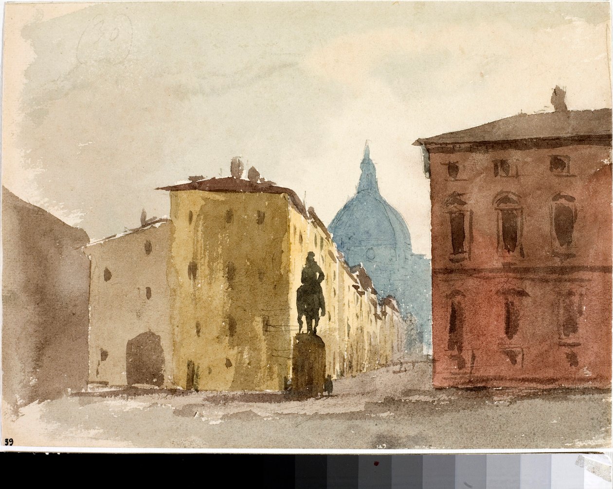 Santa Annunziata kilisesinin meydanının görünümü, Floransa (Suluboya, yaklaşık 1825) by Luigi Garibbo