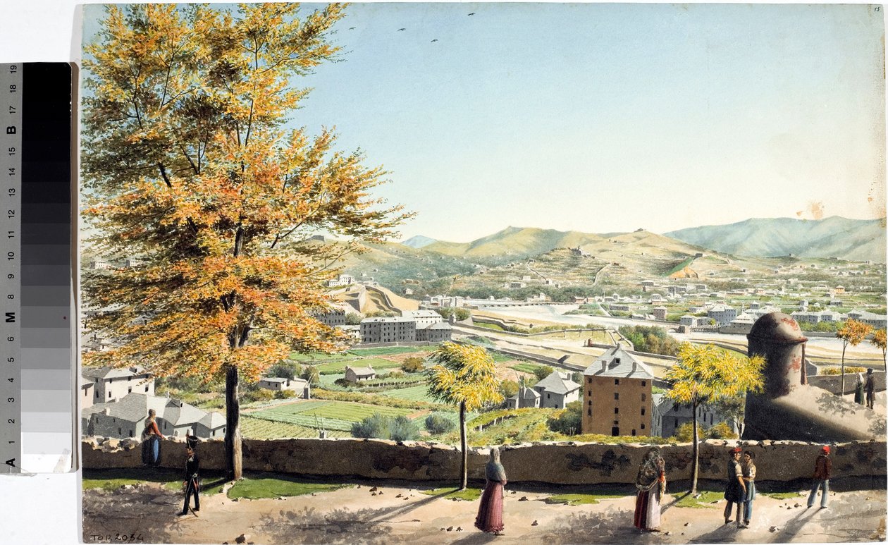 Santa Chiara duvarlarından Cenova şehrine bakış (Suluboya by Luigi Garibbo